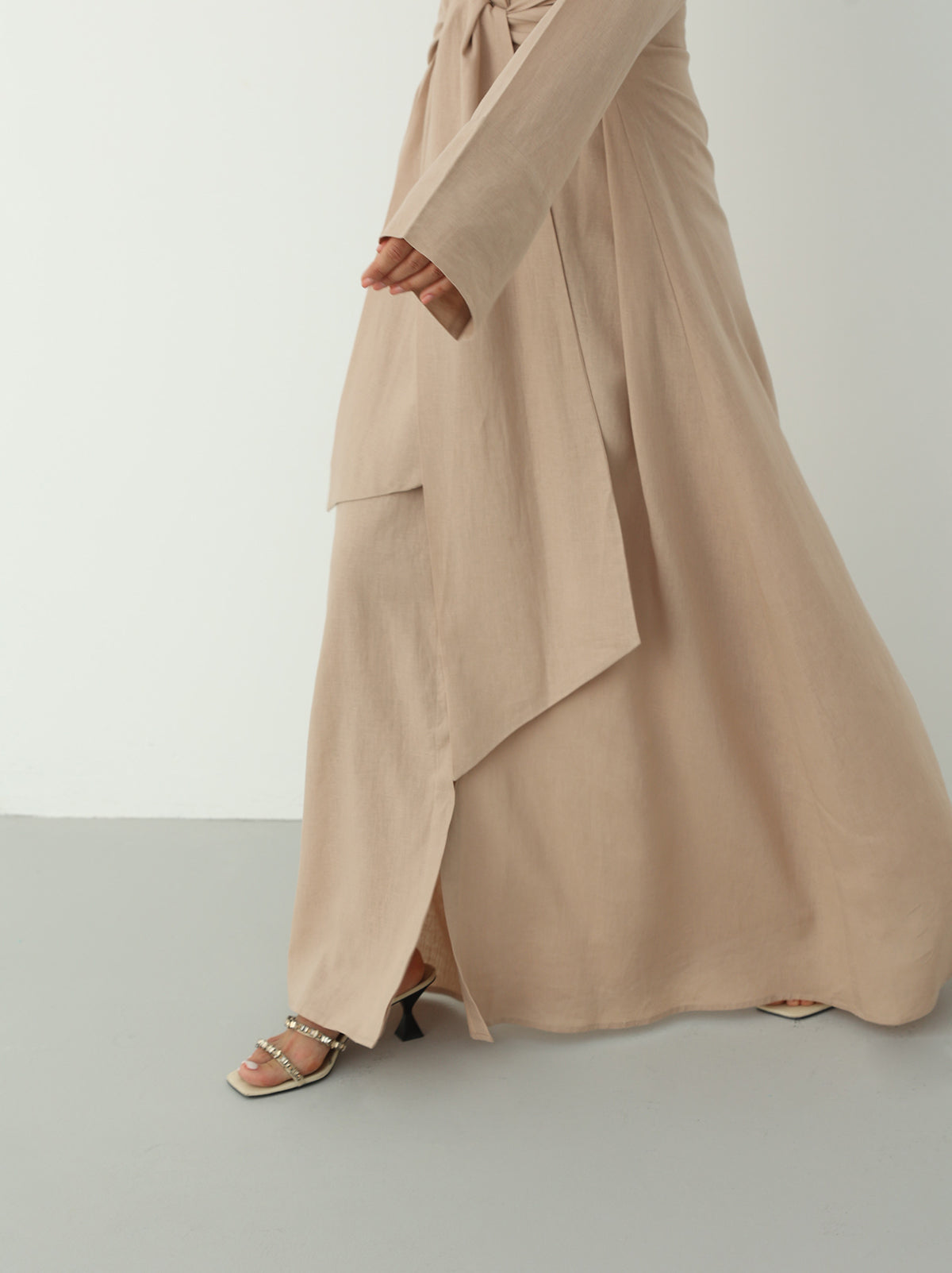 Linen Wrap Dress in Beige Color