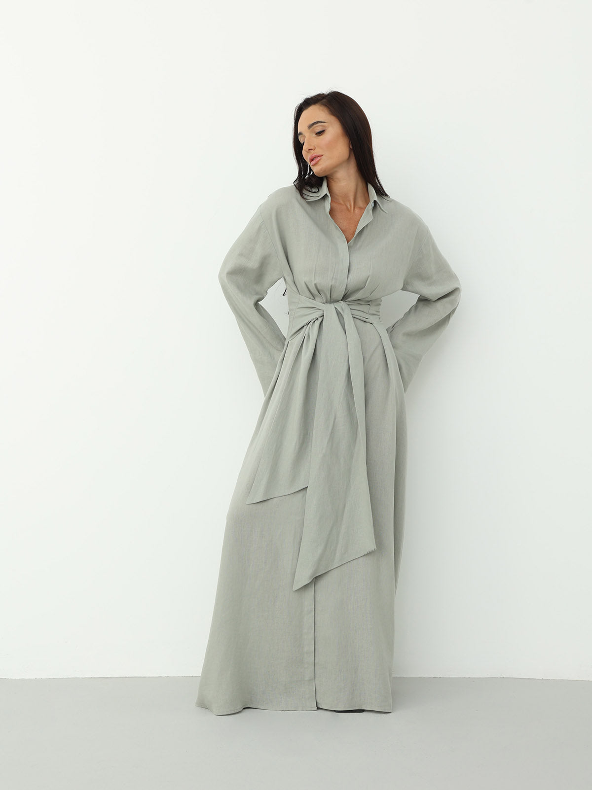 Linen Wrap Dress in Spring Rain Color