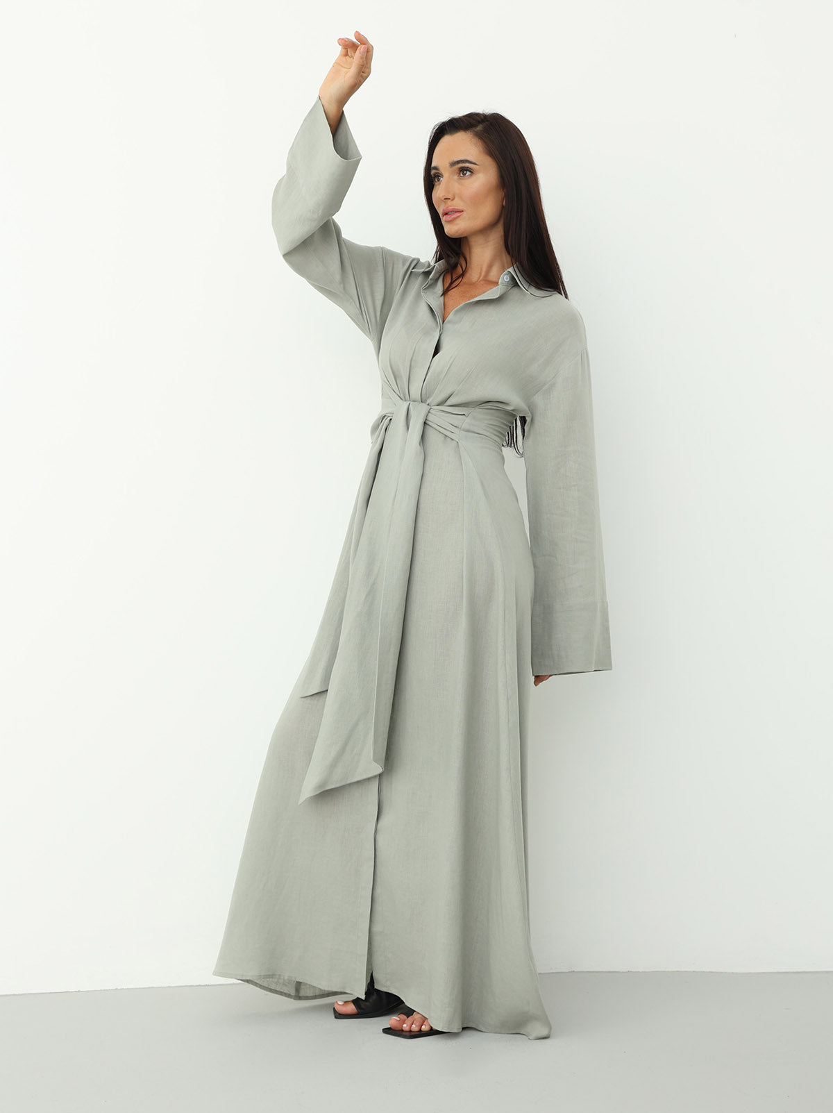 Linen Wrap Dress in Spring Rain Color