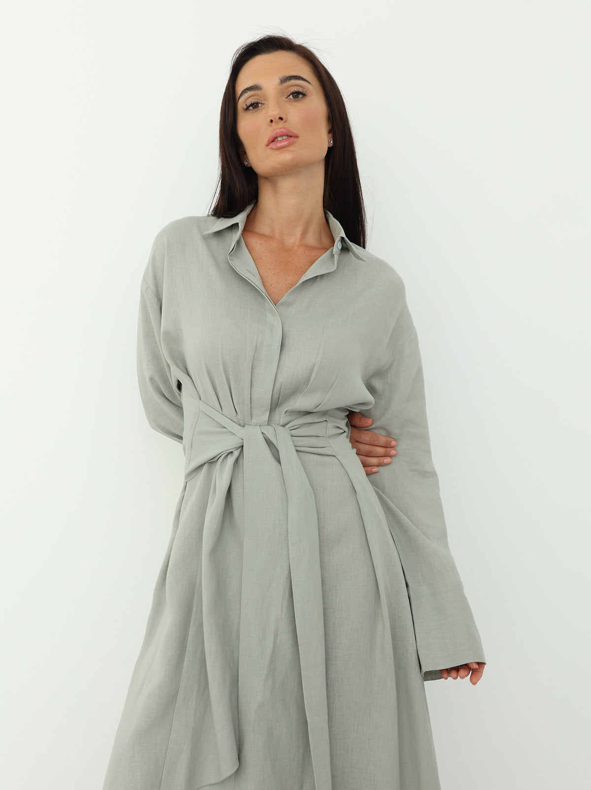 Linen Wrap Dress in Spring Rain Color