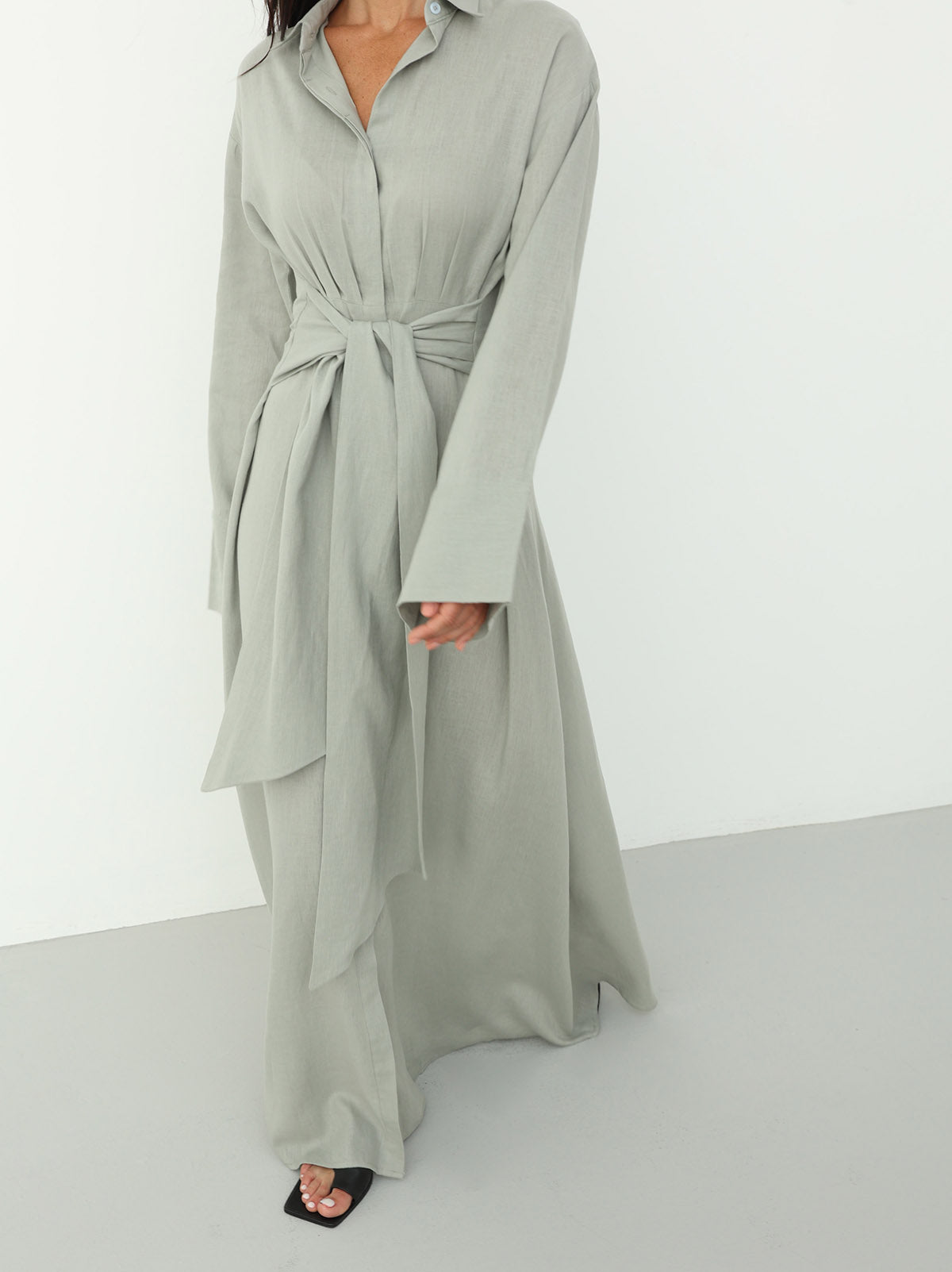 Linen Wrap Dress in Spring Rain Color