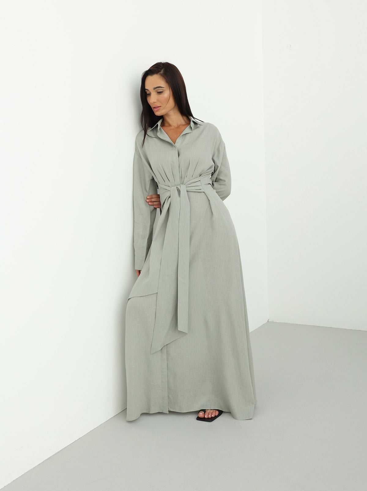 Linen Wrap Dress in Spring Rain Color