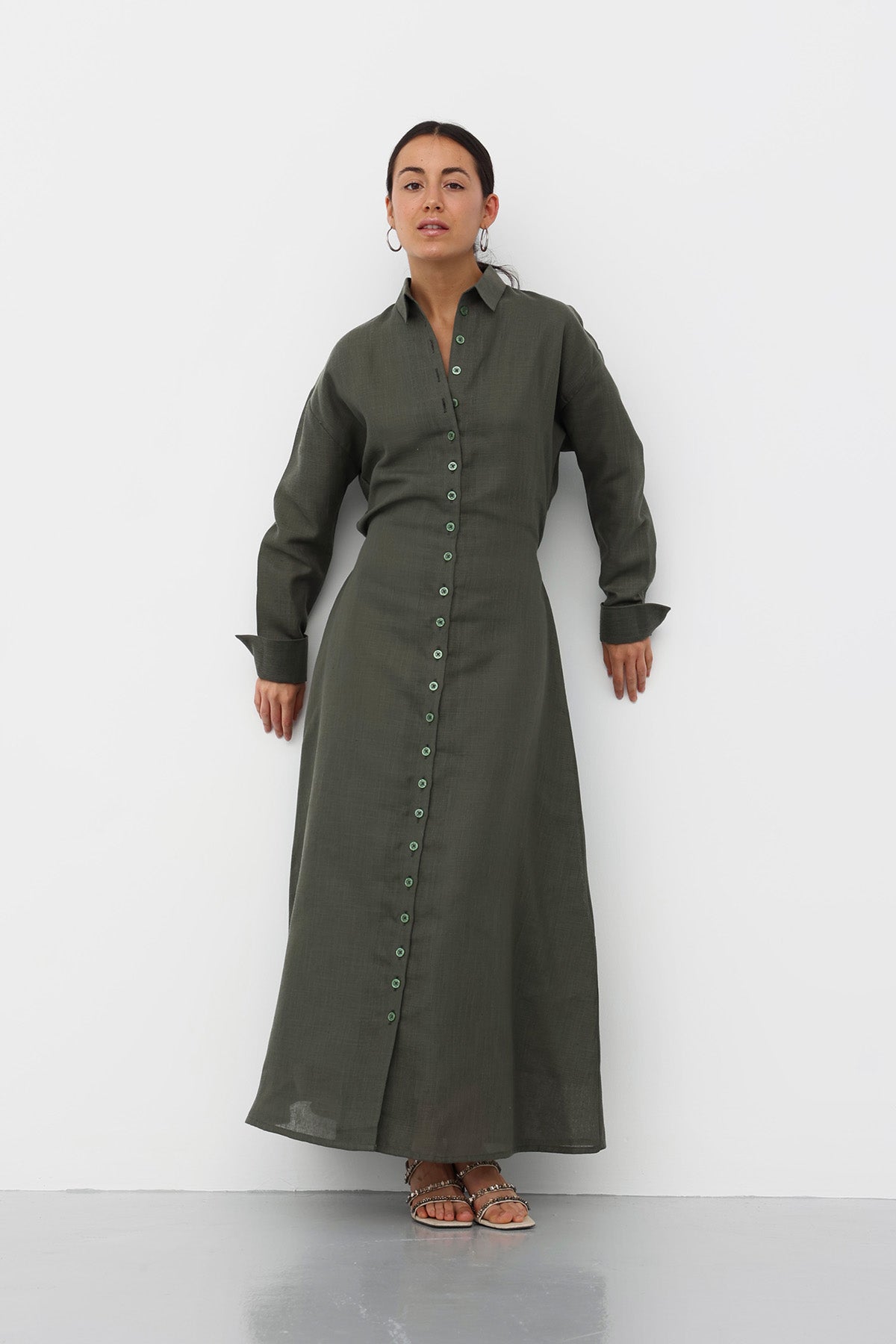 Linen Dress in Olive color