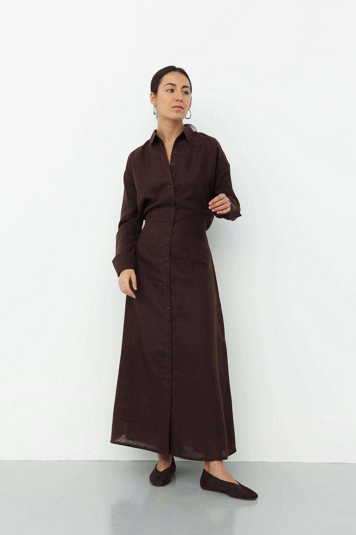 Linen Dress Brown Color 