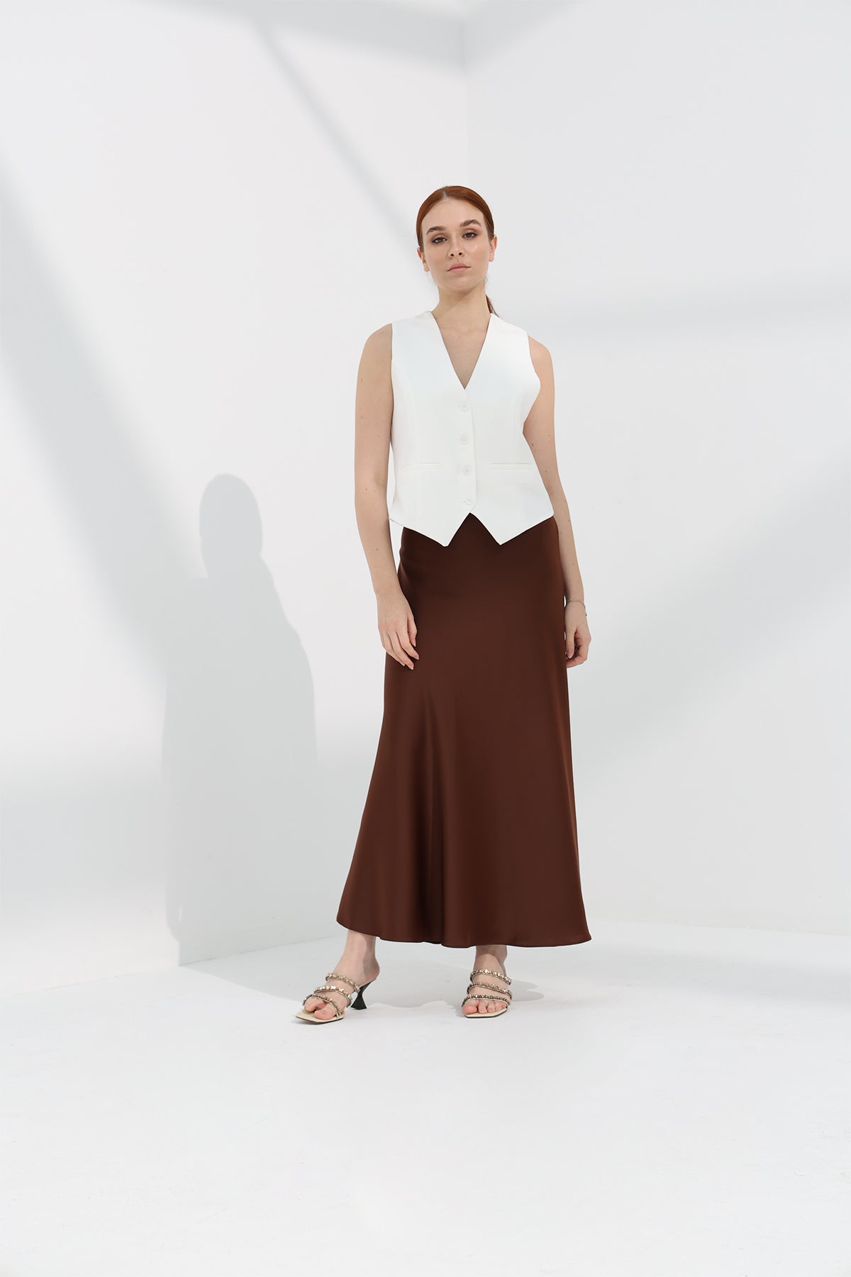 Maxi Slip Skirt in Brown Color