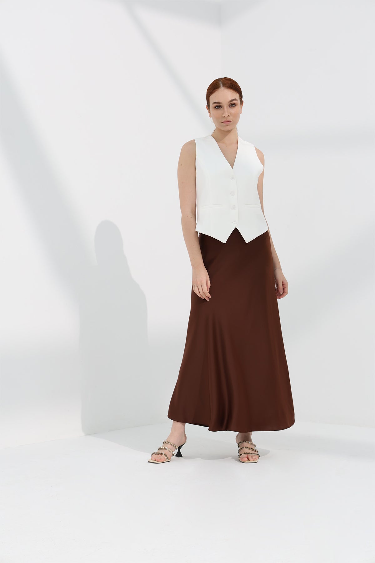 Maxi Slip Skirt in Brown Color