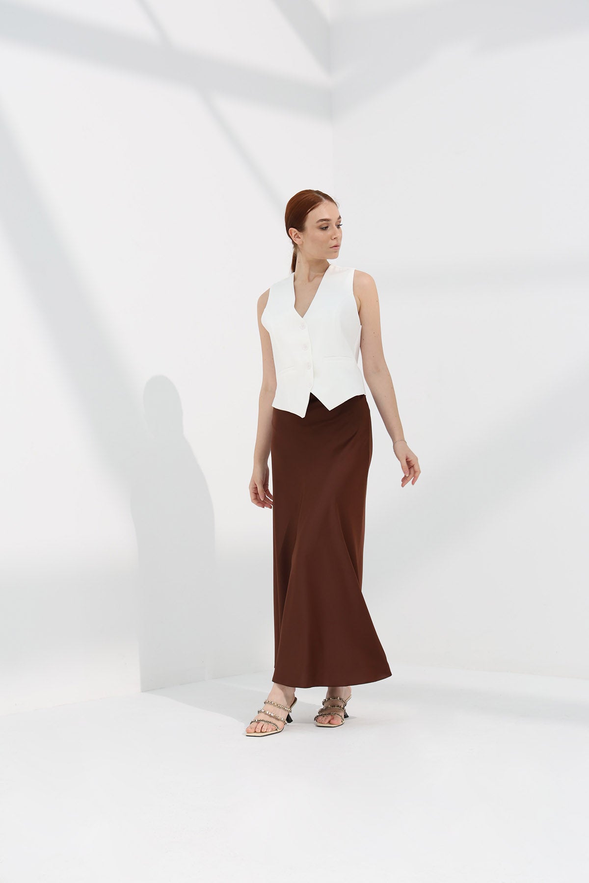 Maxi Slip Skirt in Brown Color