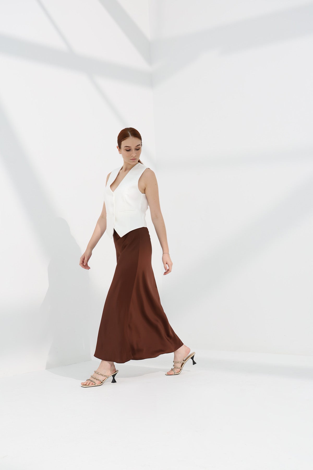 Maxi Slip Skirt in Brown Color