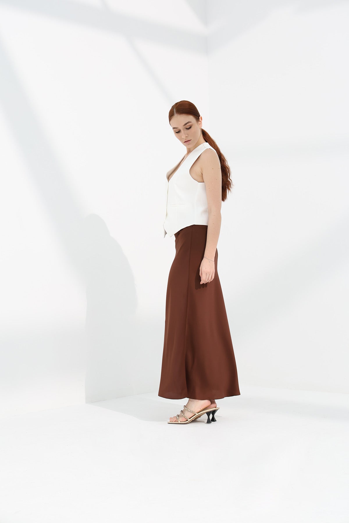 Maxi Slip Skirt in Brown Color