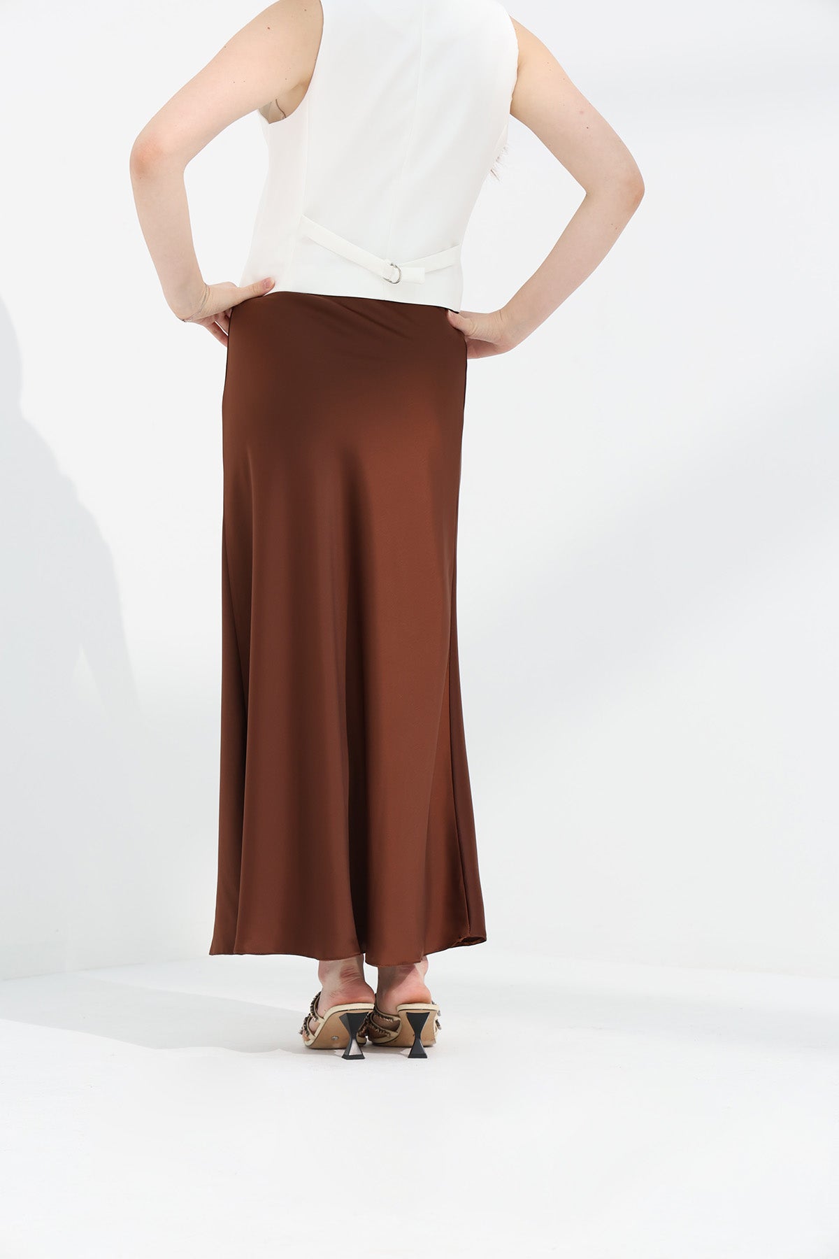 Maxi Slip Skirt in Brown Color