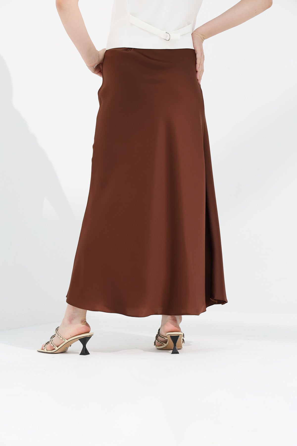 Maxi Slip Skirt in Brown Color