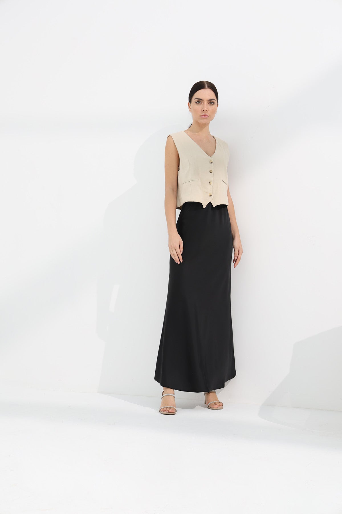 Maxi Slip Skirt in Black Color