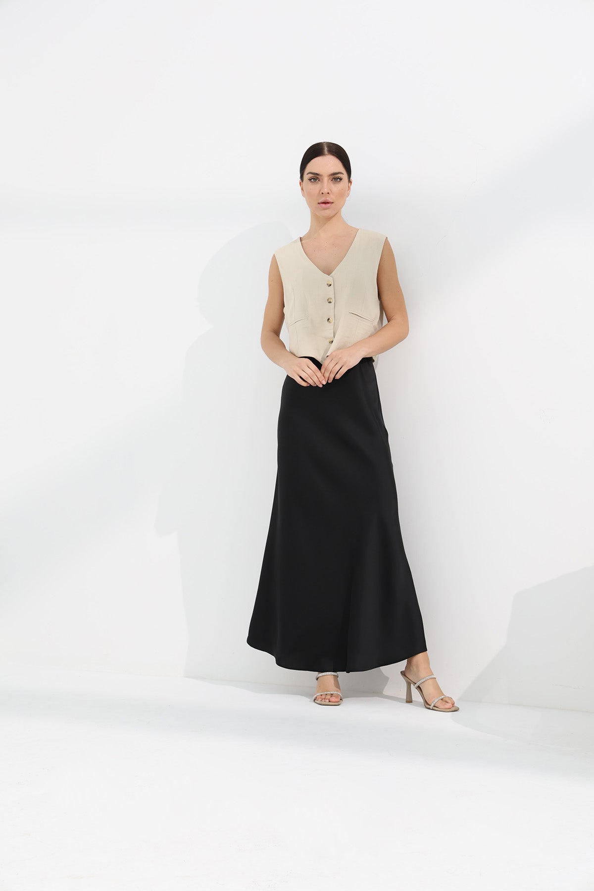 Maxi Slip Skirt in Black Color