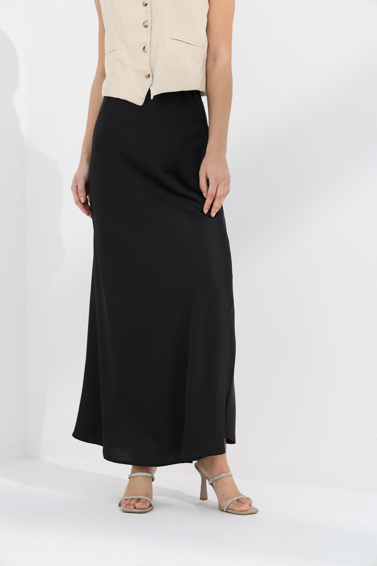 Maxi Slip Skirt in Black Color