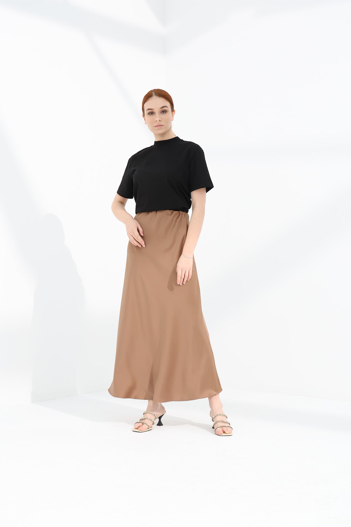 Maxi Slip Skirt in Camel Color