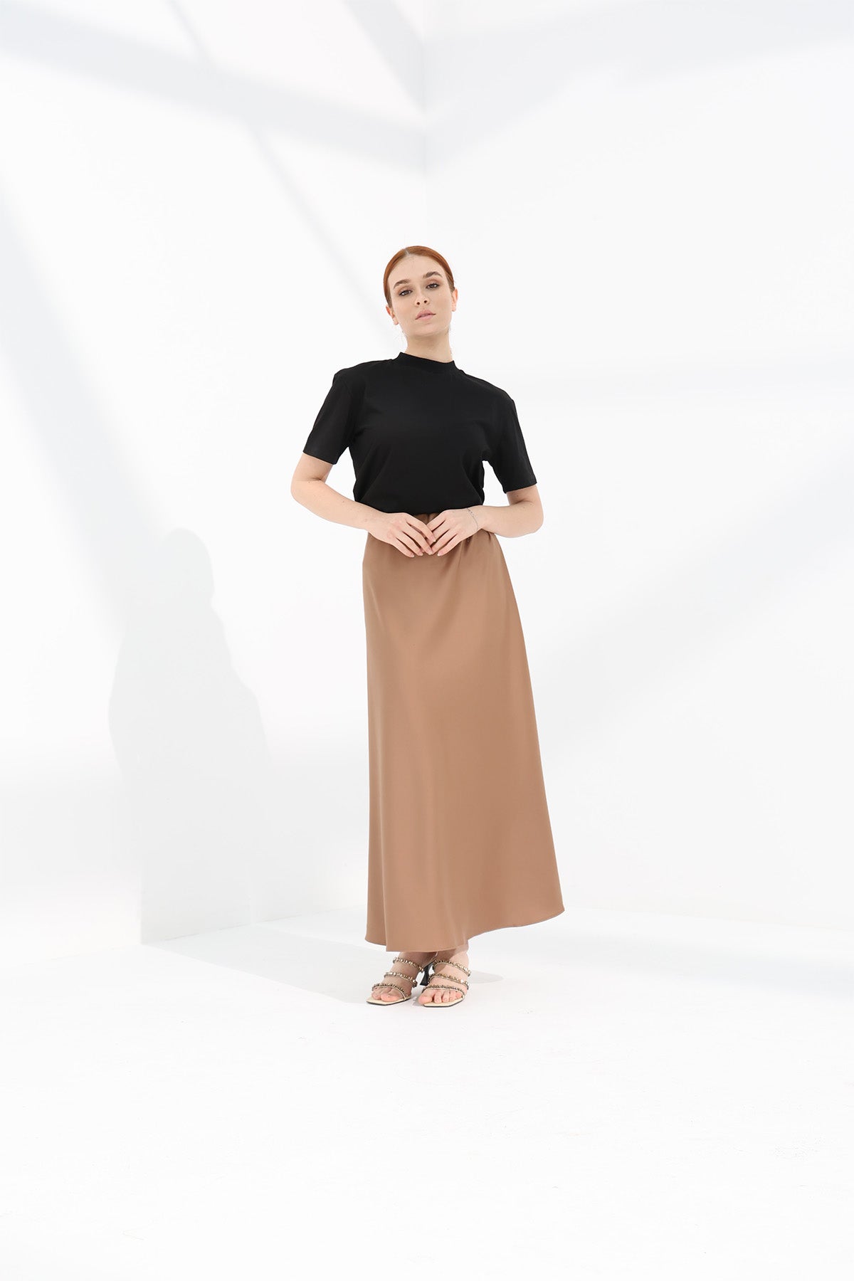 Maxi Slip Skirt in Camel Color