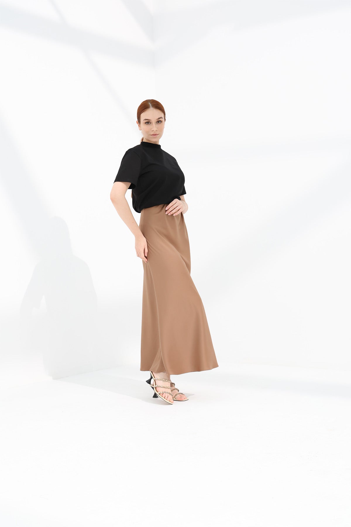 Maxi Slip Skirt in Camel Color