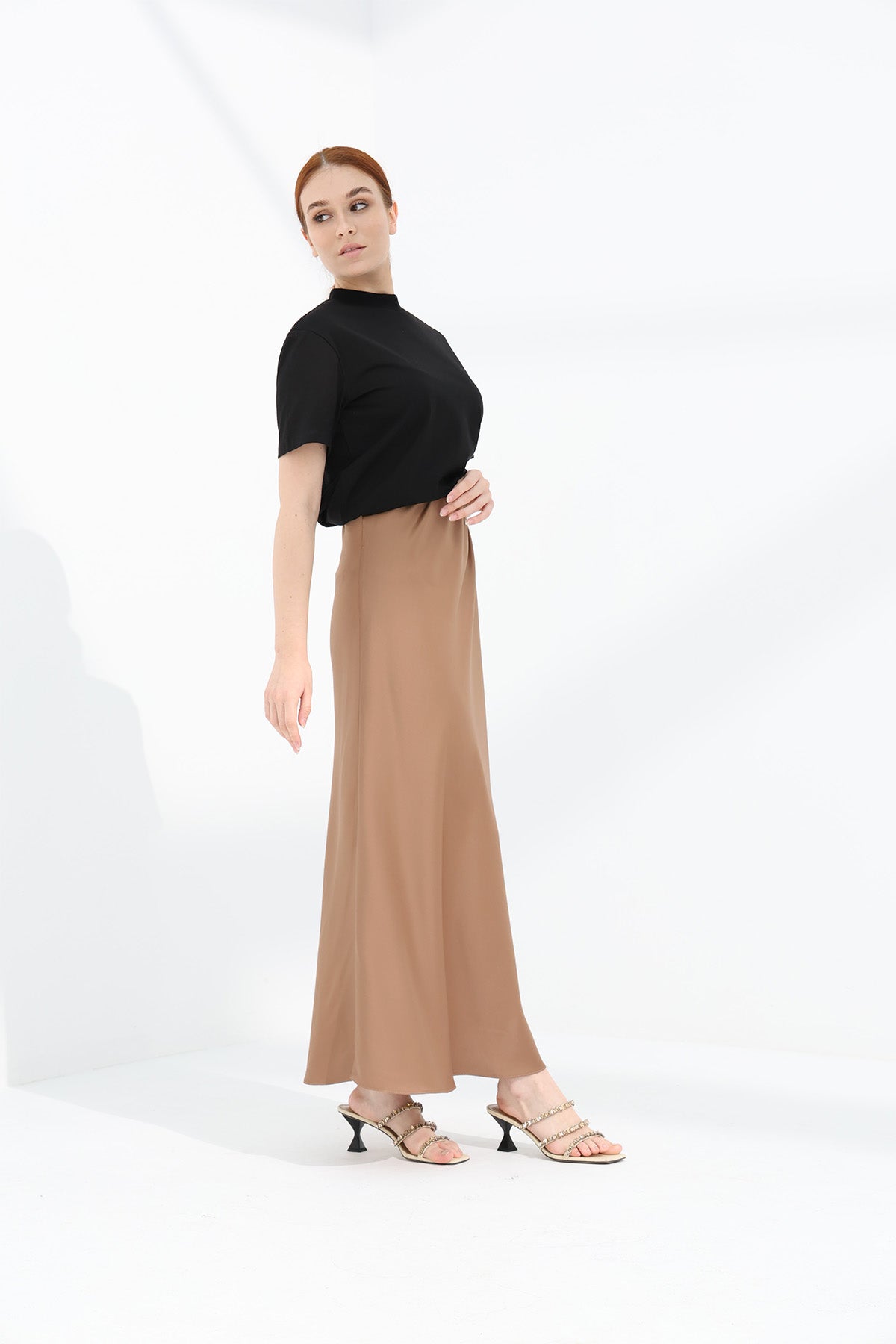 Maxi Slip Skirt in Camel Color