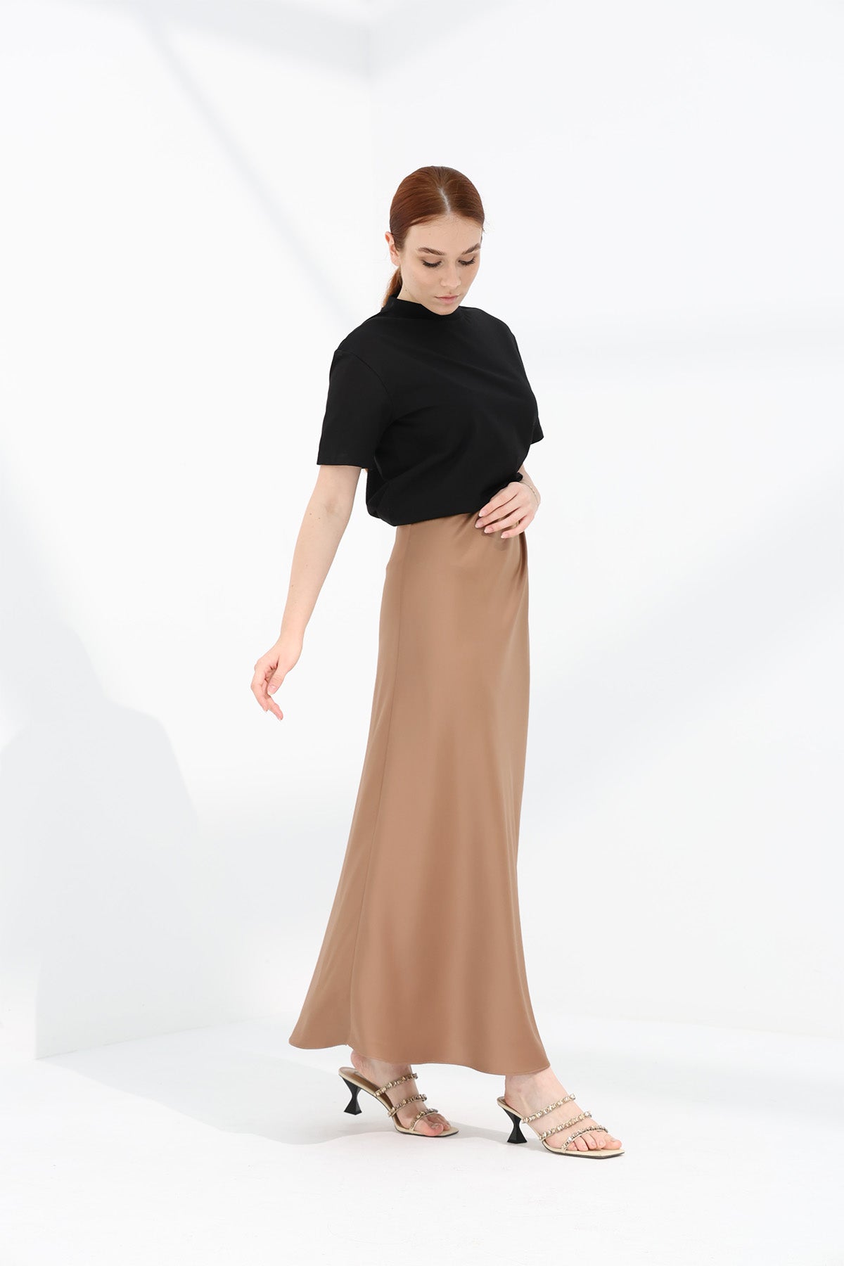 Maxi Slip Skirt in Camel Color