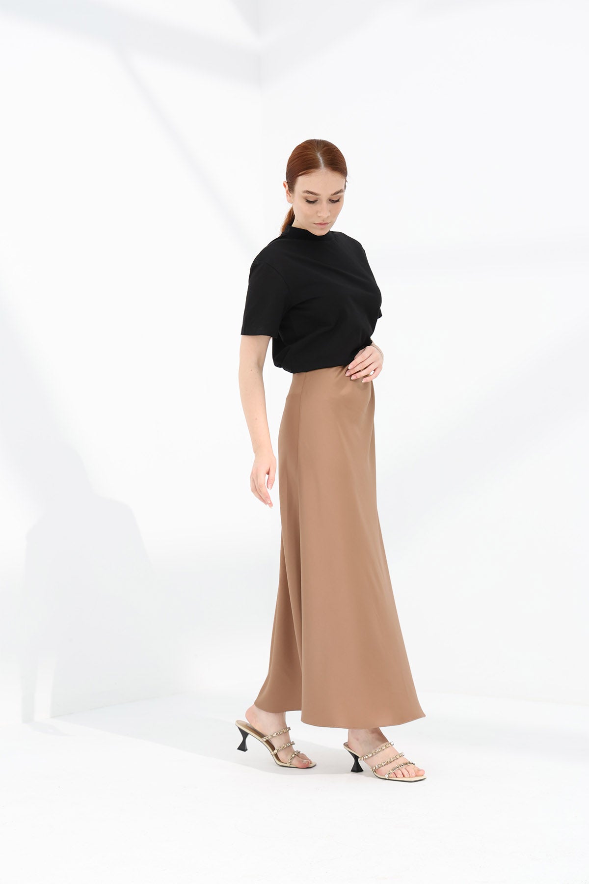 Maxi Slip Skirt in Camel Color