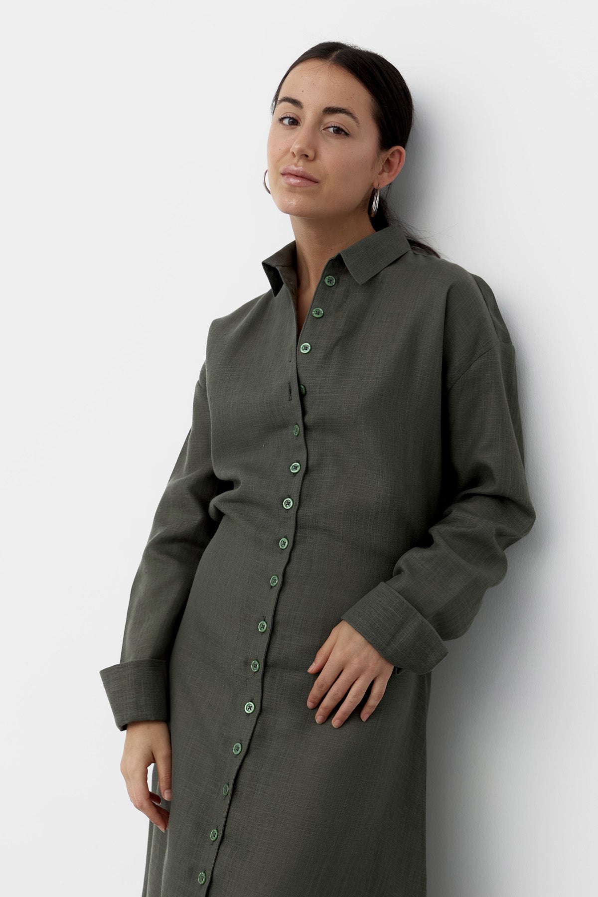 Linen Dress in Olive color