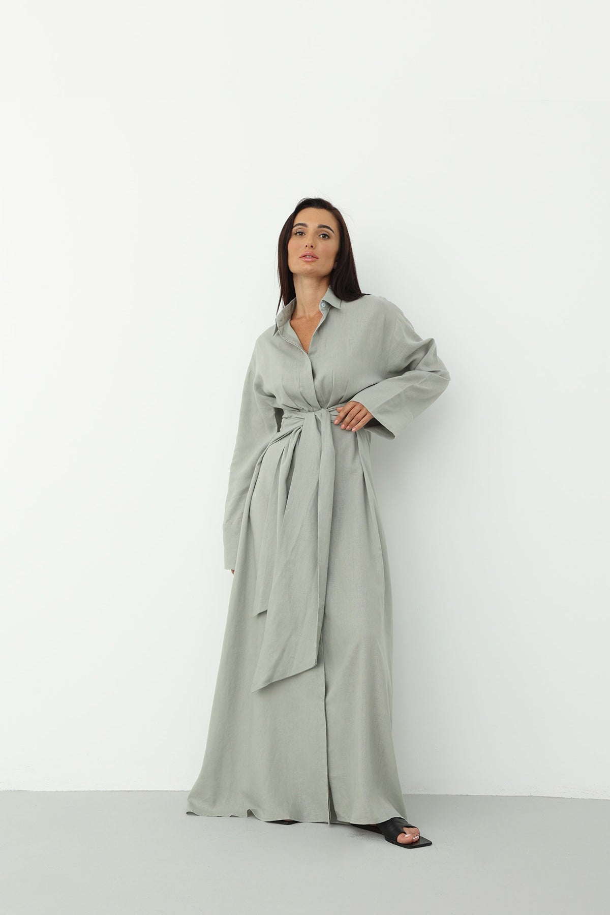 Linen Wrap Dress in Spring Rain Color