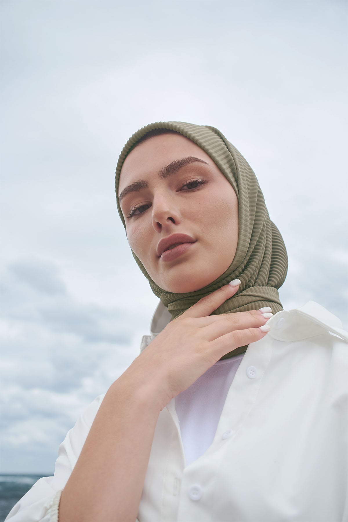 Pleated Chiffon Scarf in Olive Haze Color