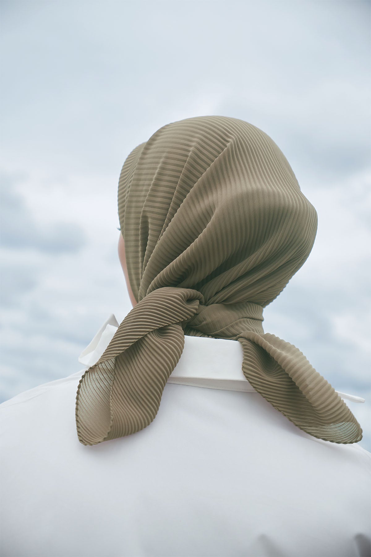 Pleated Chiffon Scarf in Olive Haze Color