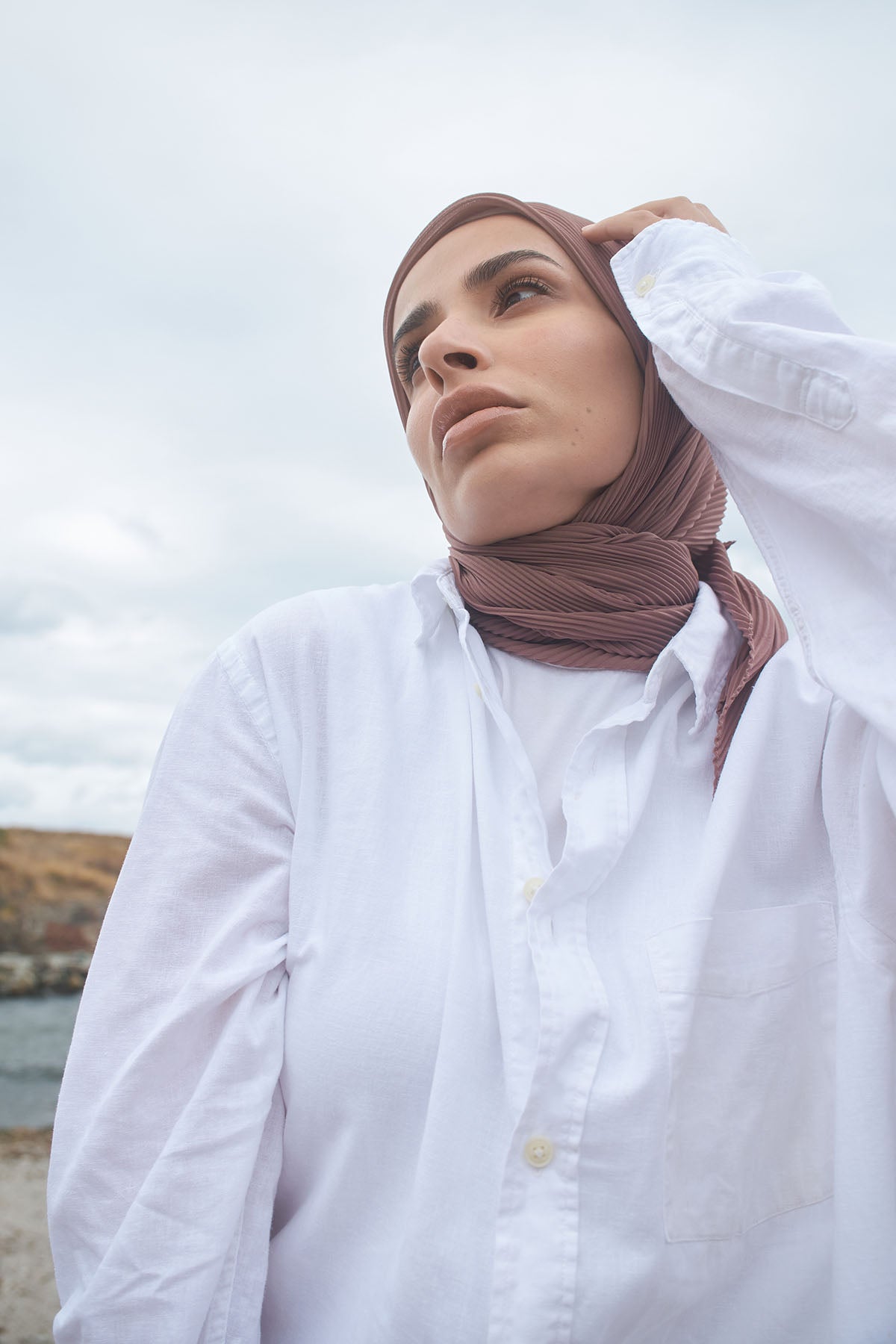 Pleated Chiffon Scarf in Almond Frost Color