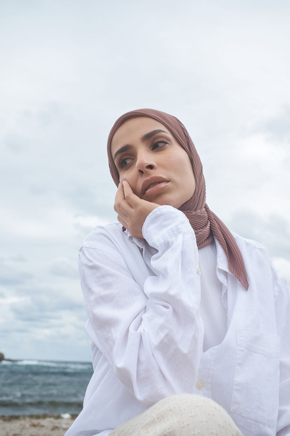 Pleated Chiffon Scarf in Almond Frost Color