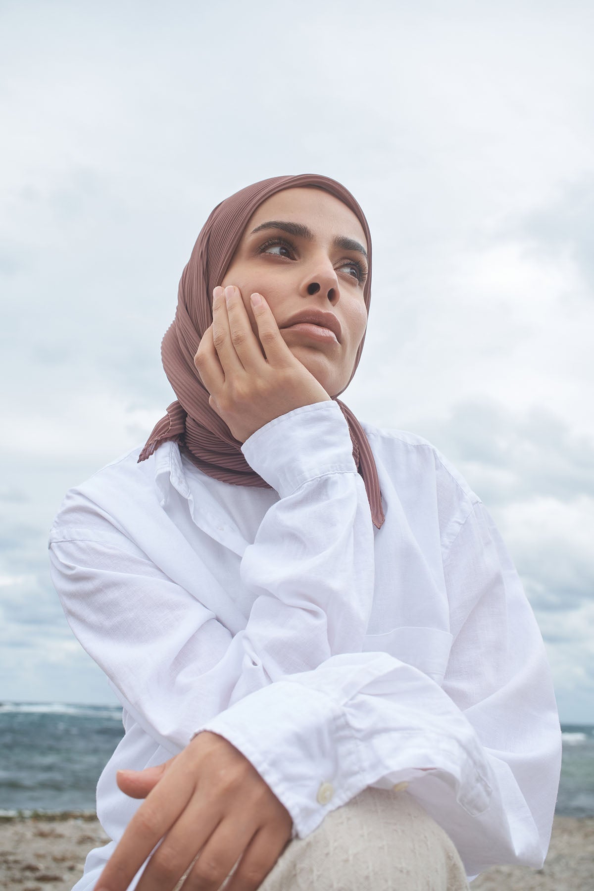 Pleated Chiffon Scarf in Almond Frost Color