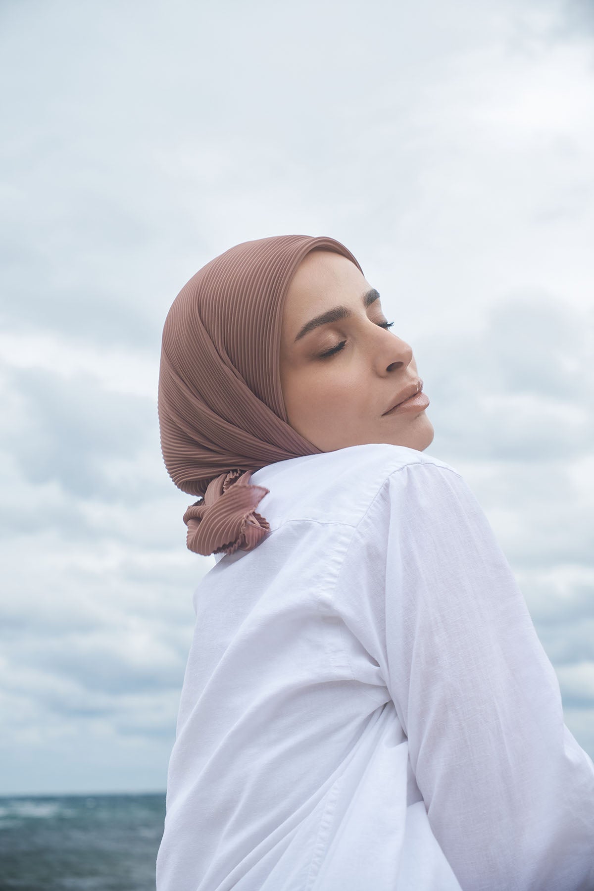 Pleated Chiffon Scarf in Almond Frost Color