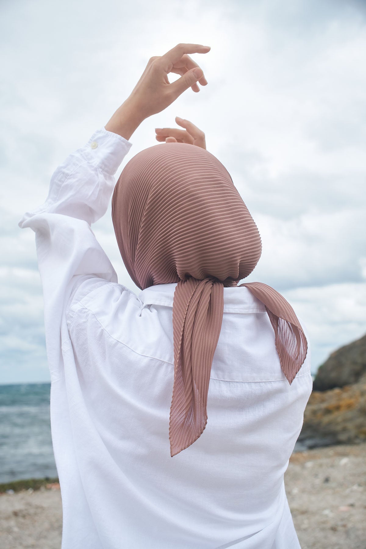 Pleated Chiffon Scarf in Almond Frost Color