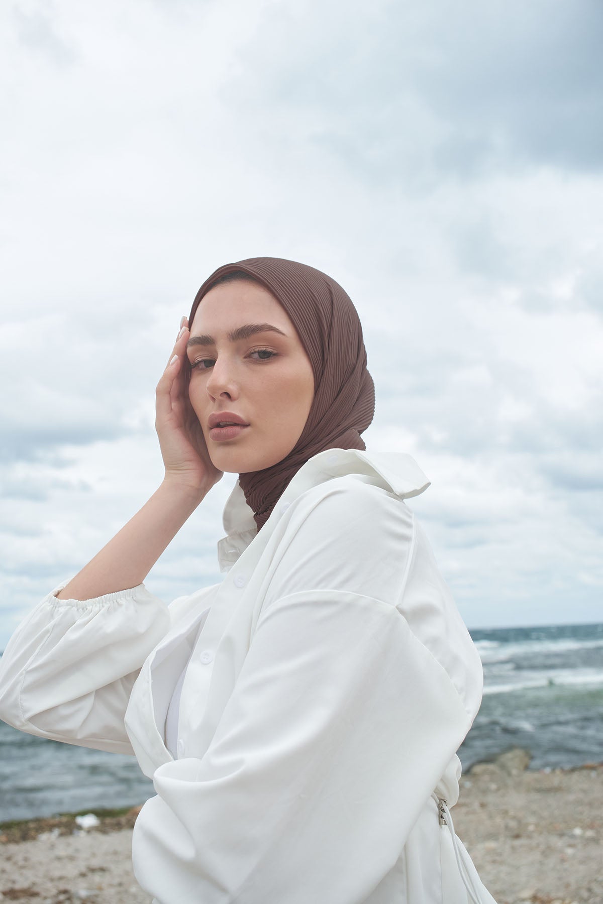 Pleated Chiffon Scarf in Roman Coffee Color