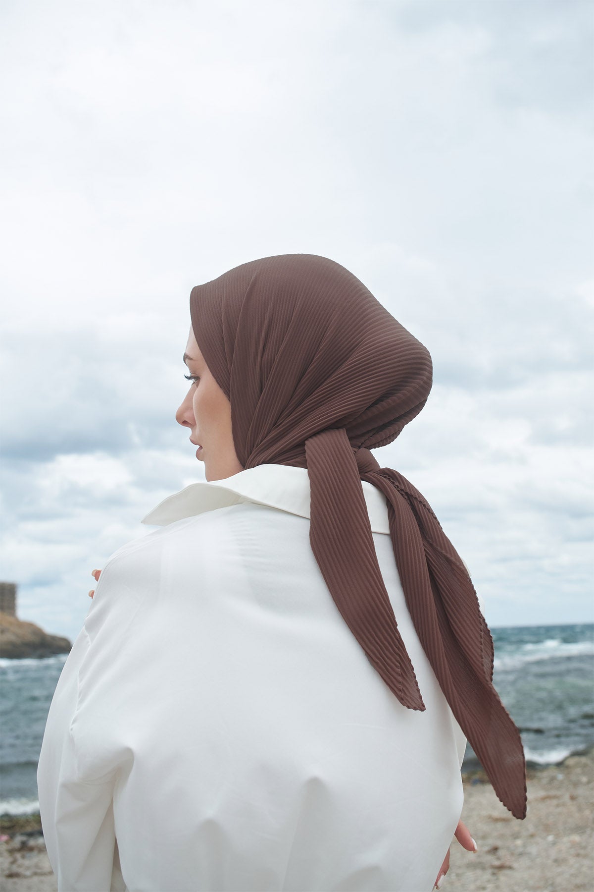 Pleated Chiffon Scarf in Roman Coffee Color