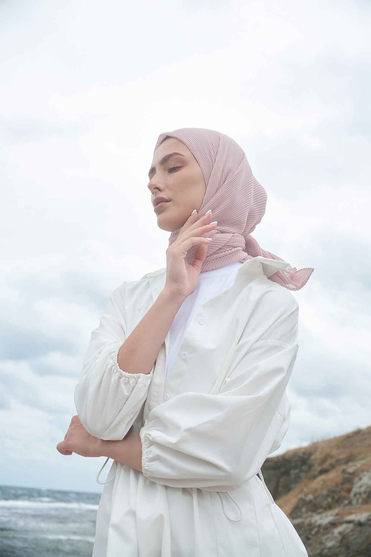 Pleated Chiffon Scarf in Pink Flare Color