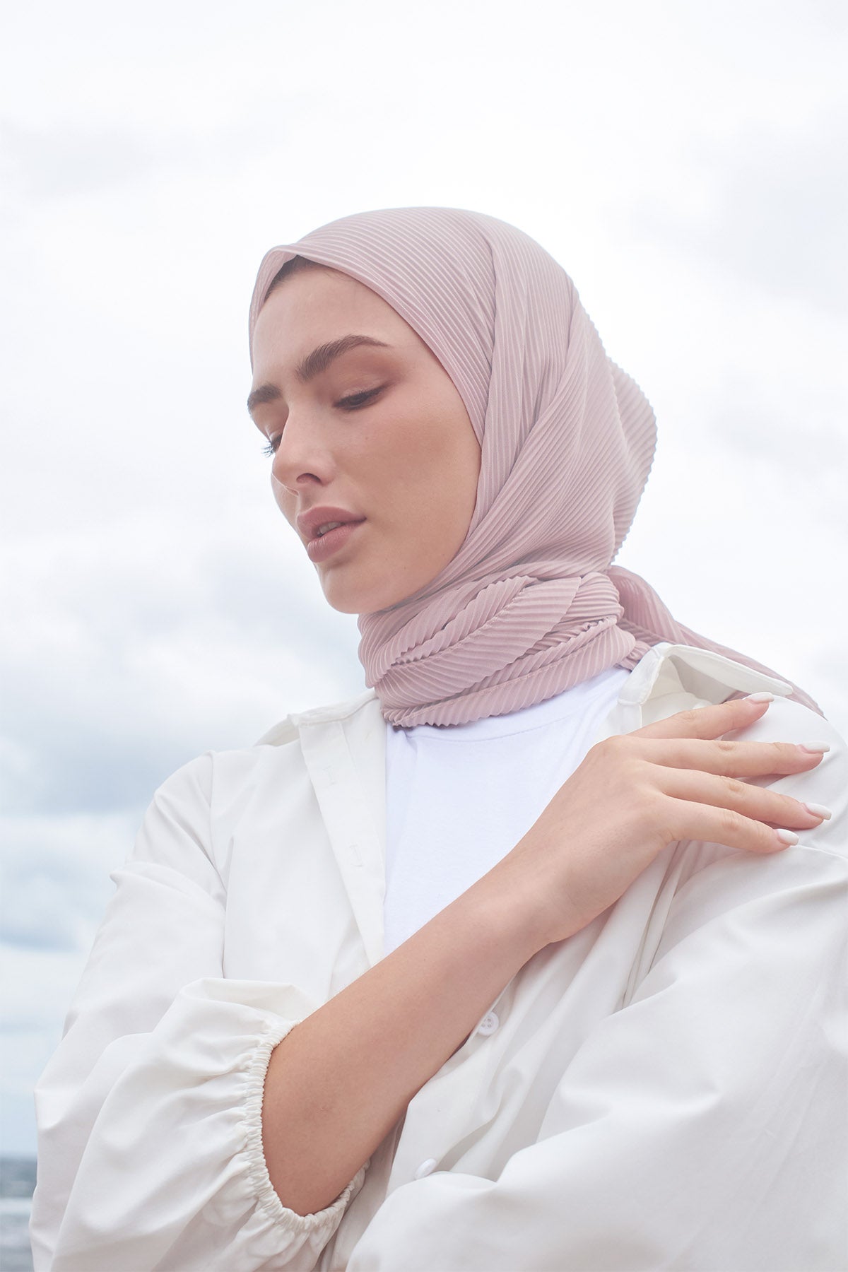 Pleated Chiffon Scarf in Pink Flare Color