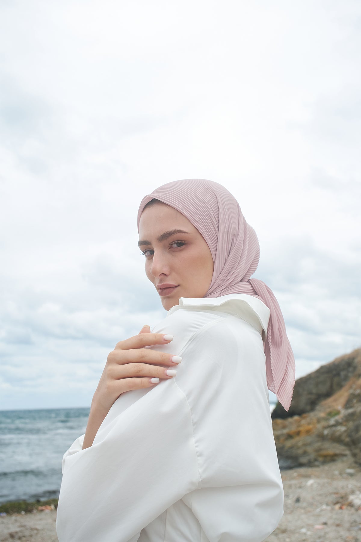 Pleated Chiffon Scarf in Pink Flare Color