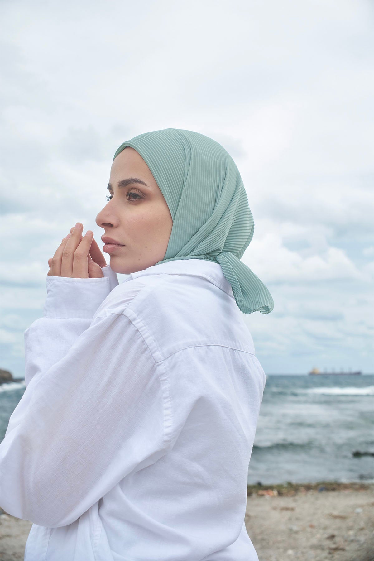 Pleated Chiffon Scarf in Powder Ash Color