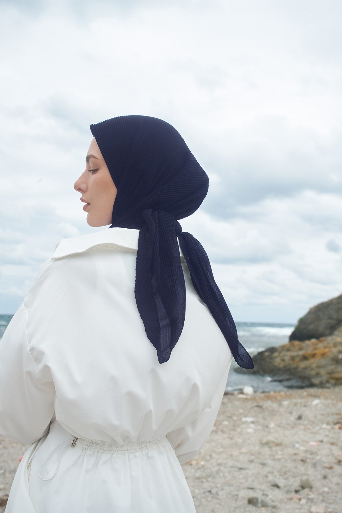 Pleated Chiffon in Navy color