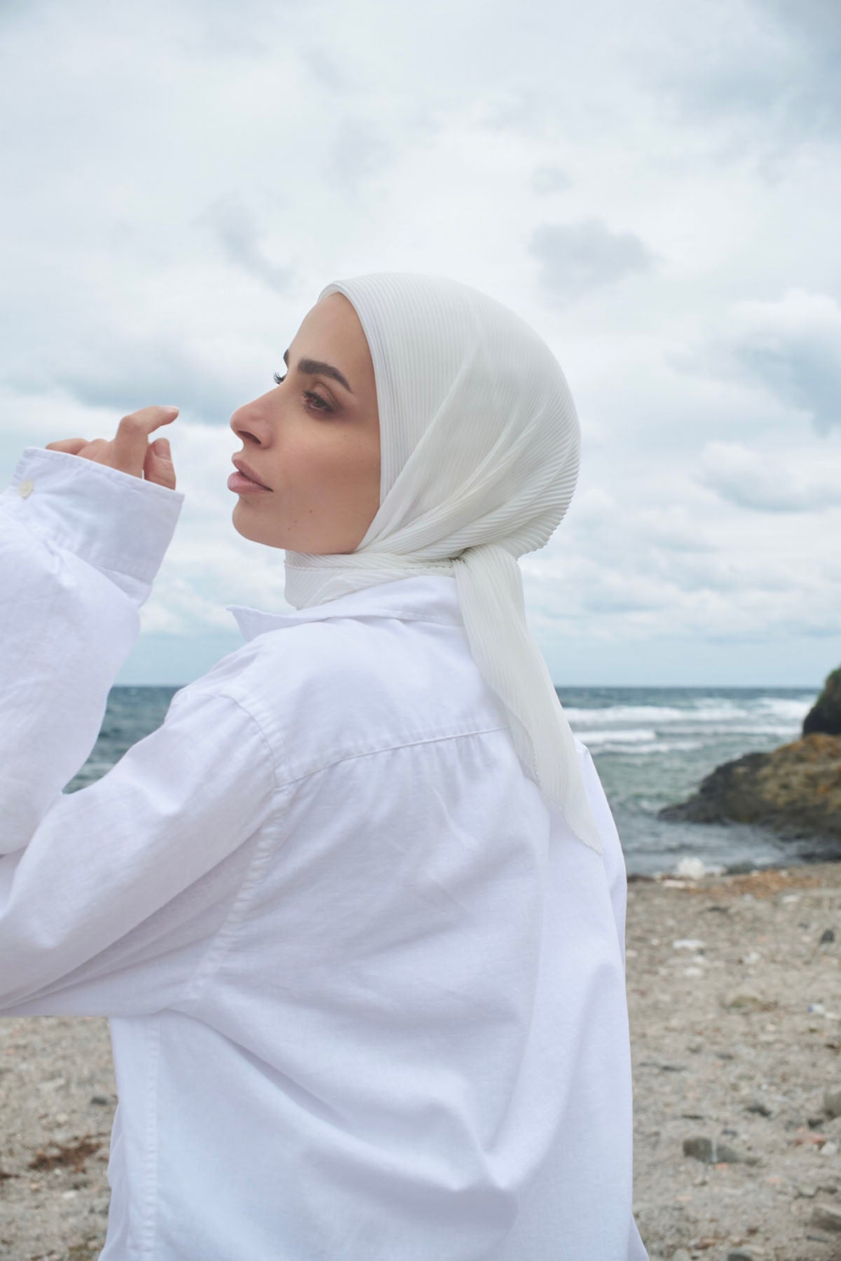 Pleated Chiffon Scarf in Off-White Color