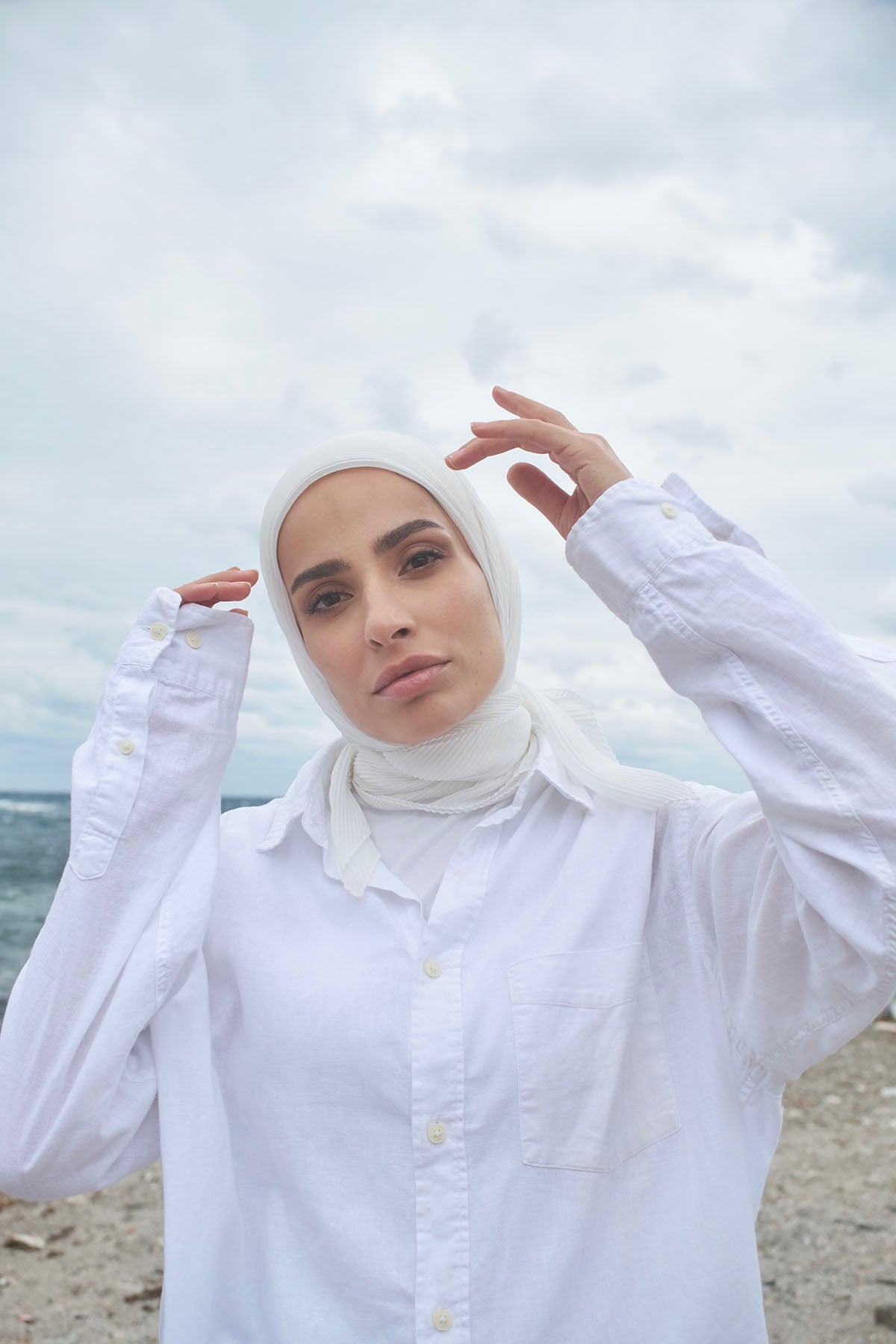 Pleated Chiffon Scarf in Off-White Color