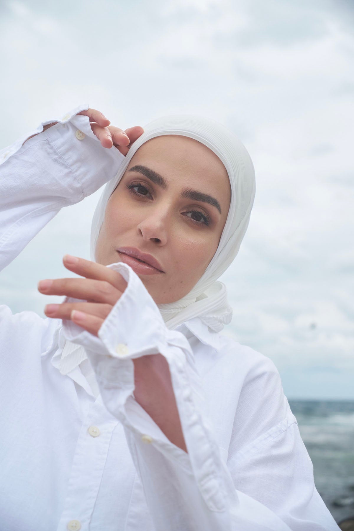 Pleated Chiffon Scarf in Off-White Color