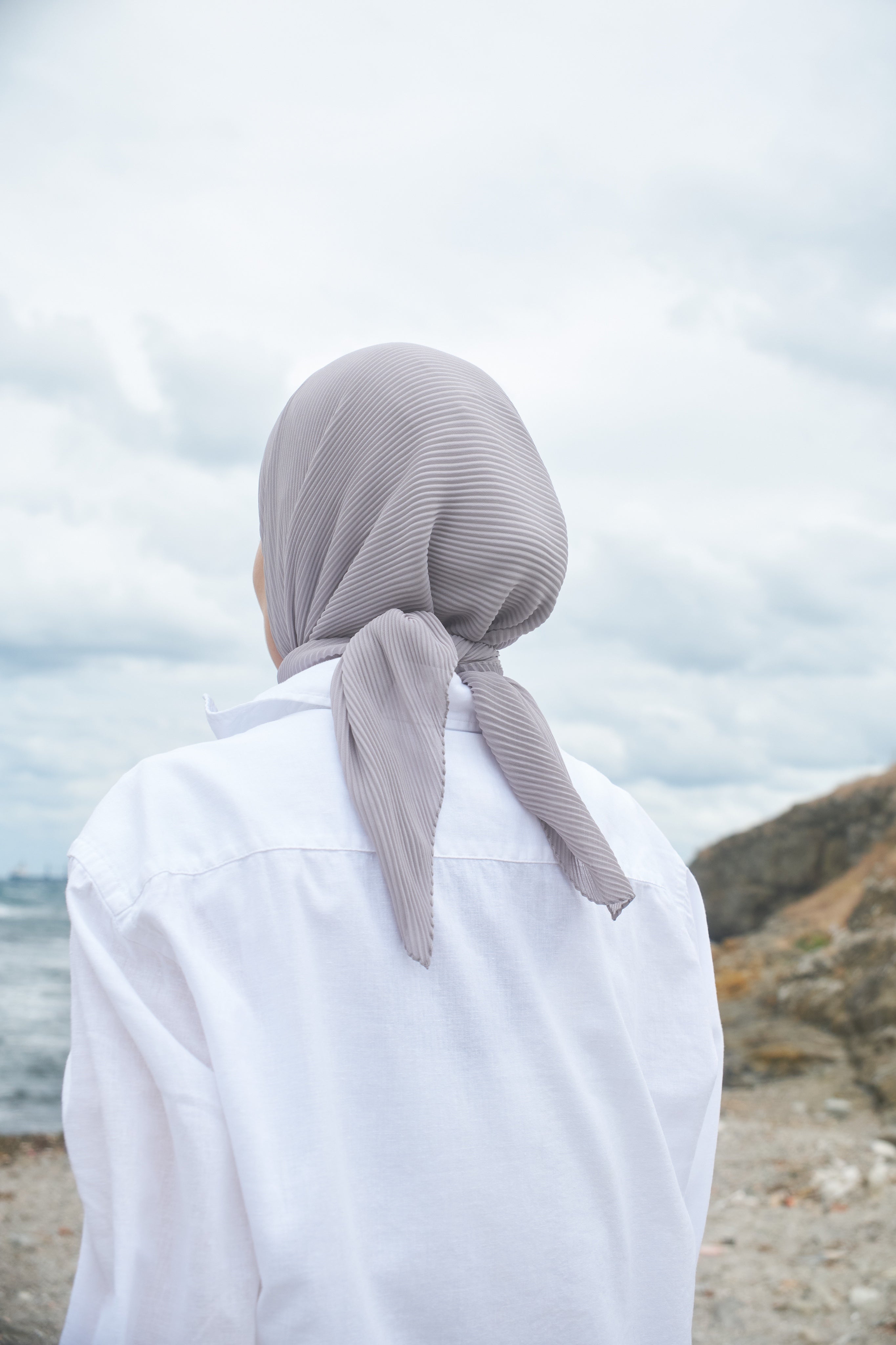 Pleated Chiffon Scarf in Silver Color