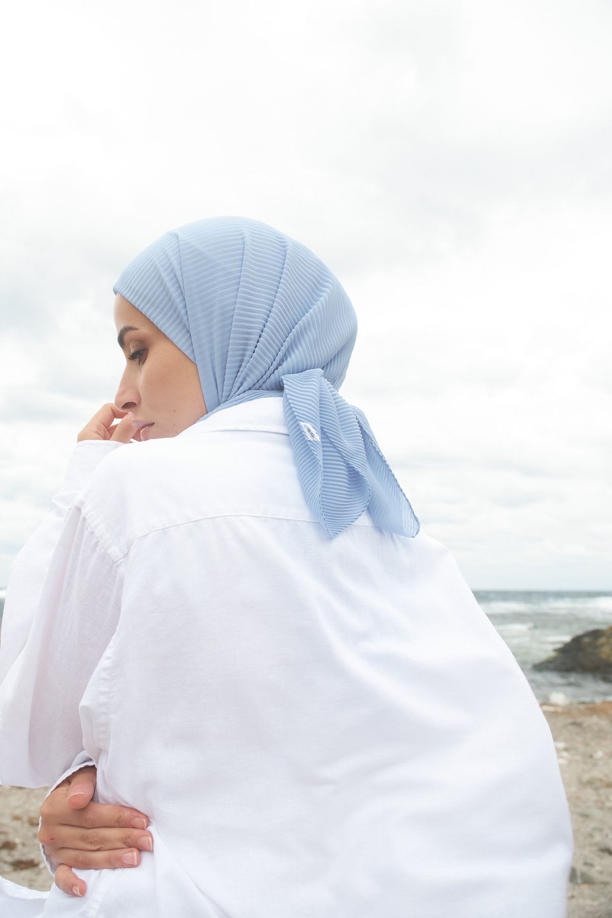 Pleated Chiffon Scarf in Sky Blue Color