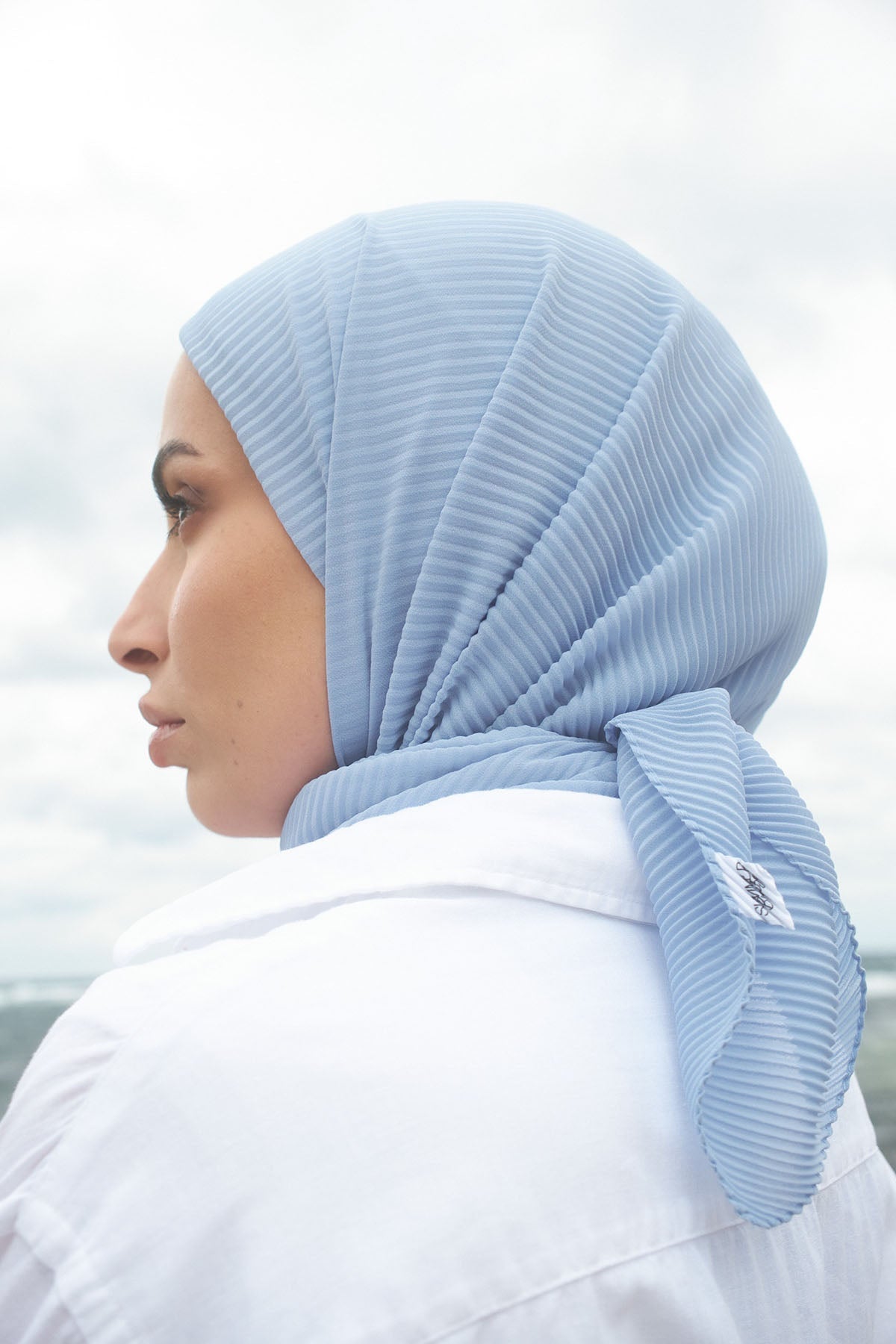 Pleated Chiffon Scarf in Sky Blue Color