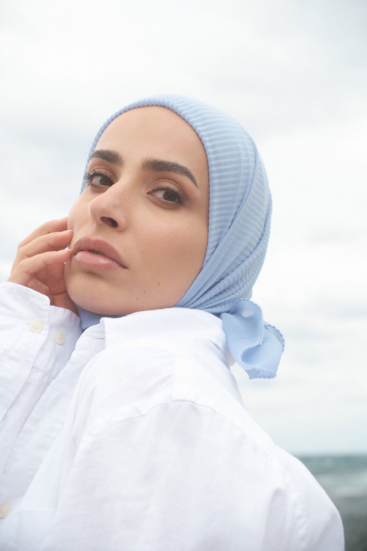 Pleated Chiffon Scarf in Sky Blue Color