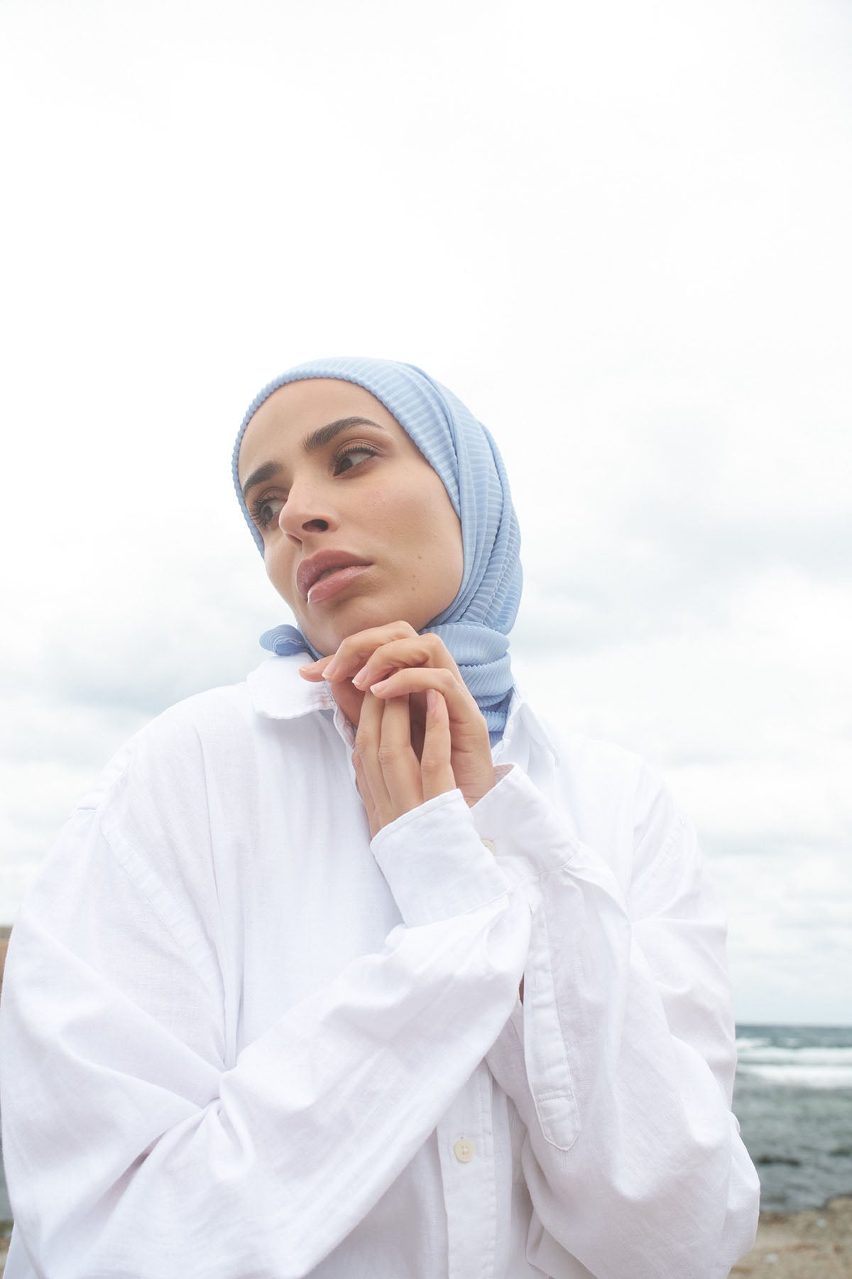 Pleated Chiffon Scarf in Sky Blue Color