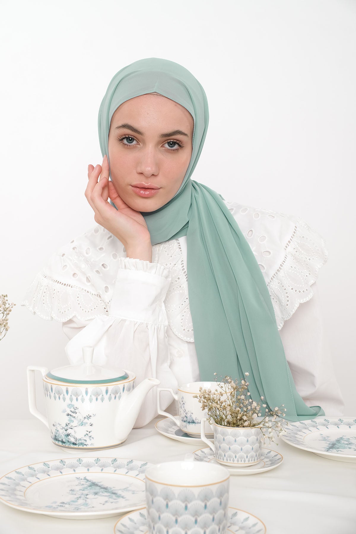 Chiffon Hijab in Dusty Green  Color