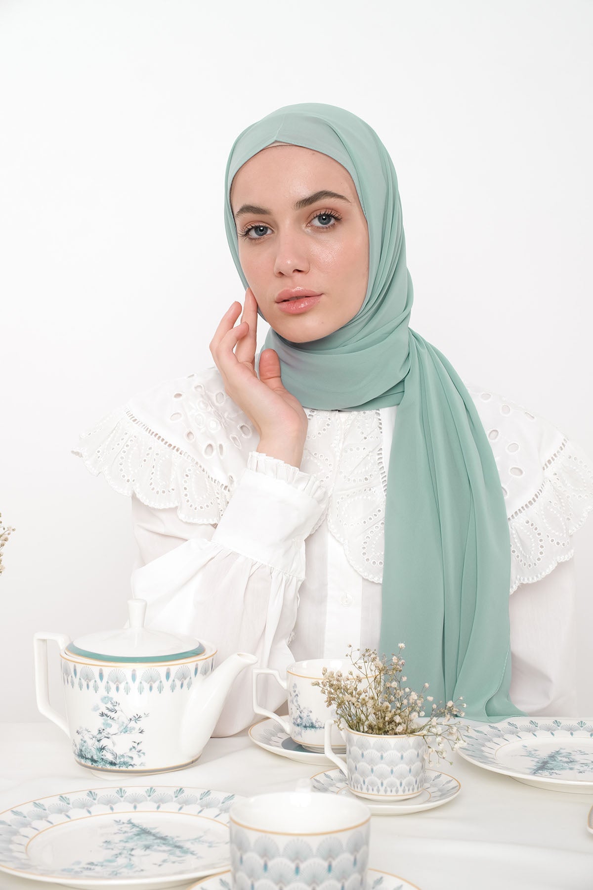 Chiffon Hijab in Dusty Green  Color